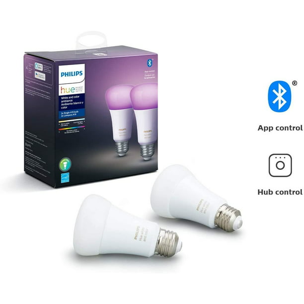 Philips Hue White 2-Pack A19 LED Smart Bulb Bluetooth & Zigbee compatible Hue Hub Optional A Certified for Humans Device Works with Alexa & Google Assistant 